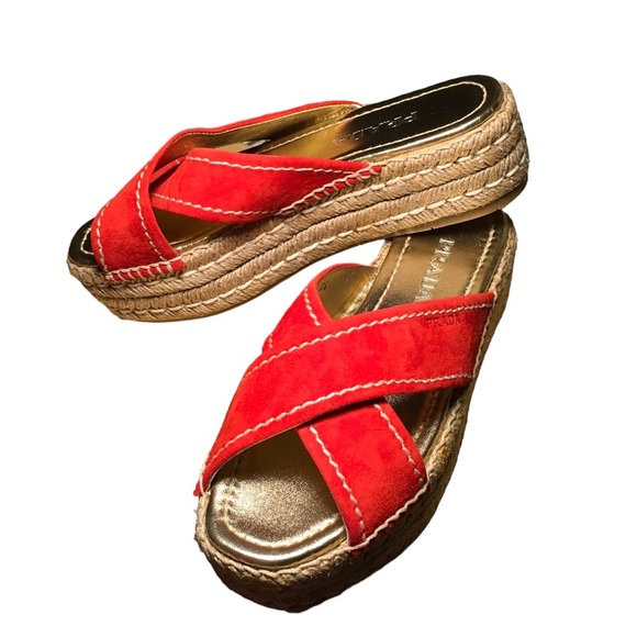 Prada Red Suede Platform Espadrilles New in Box - Picture 1 of 4